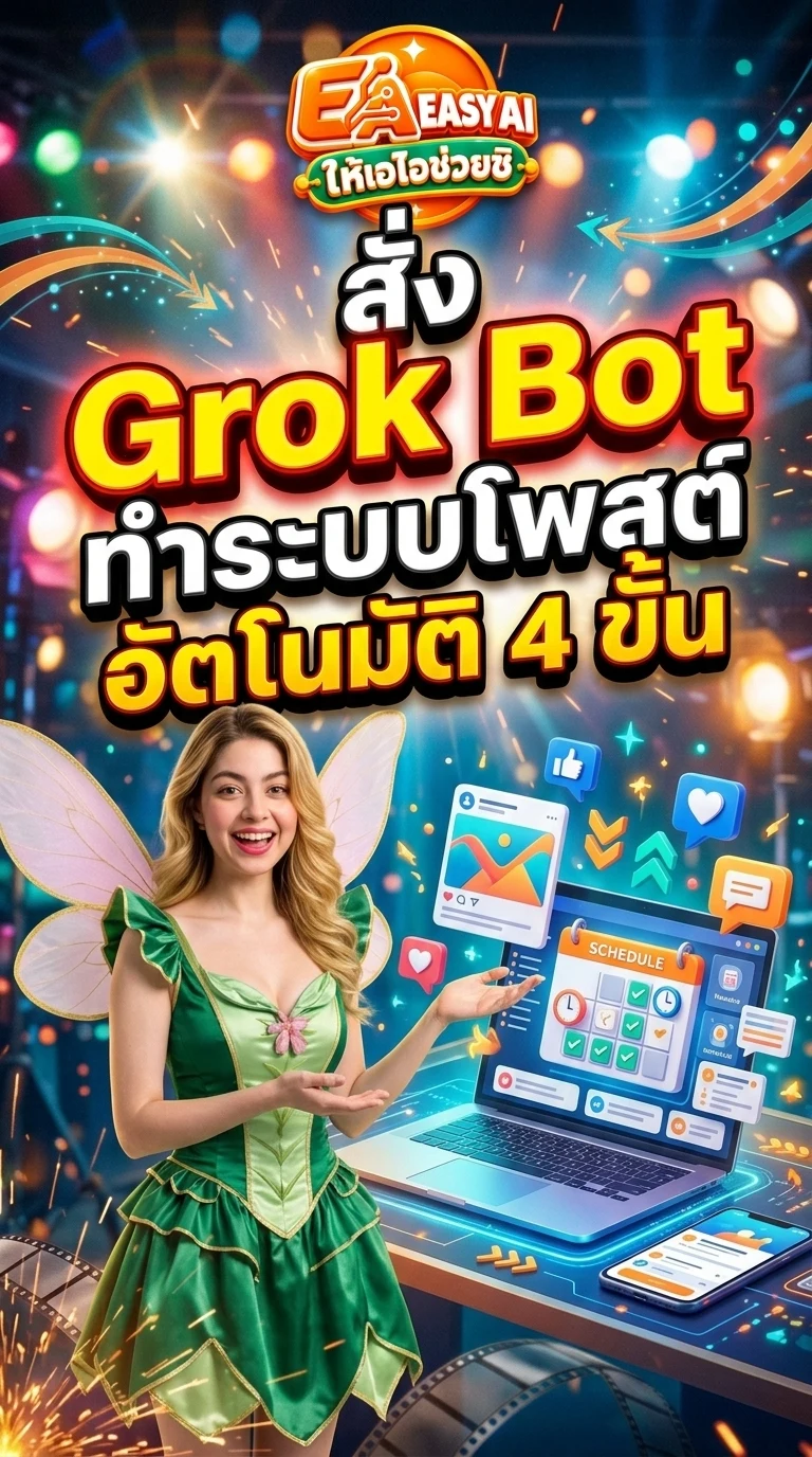ปกหนังสือ สั่ง Grok Bot ทำระบบโพสต์อัตโนมัติ 4 ขั้น